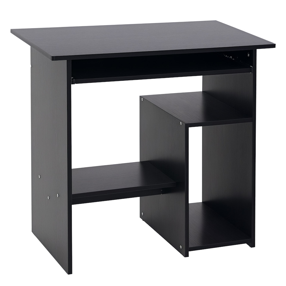 image 1 of HOMCOM Compact Small Computer Table Wooden Desk Keyboard Tray Storage Black