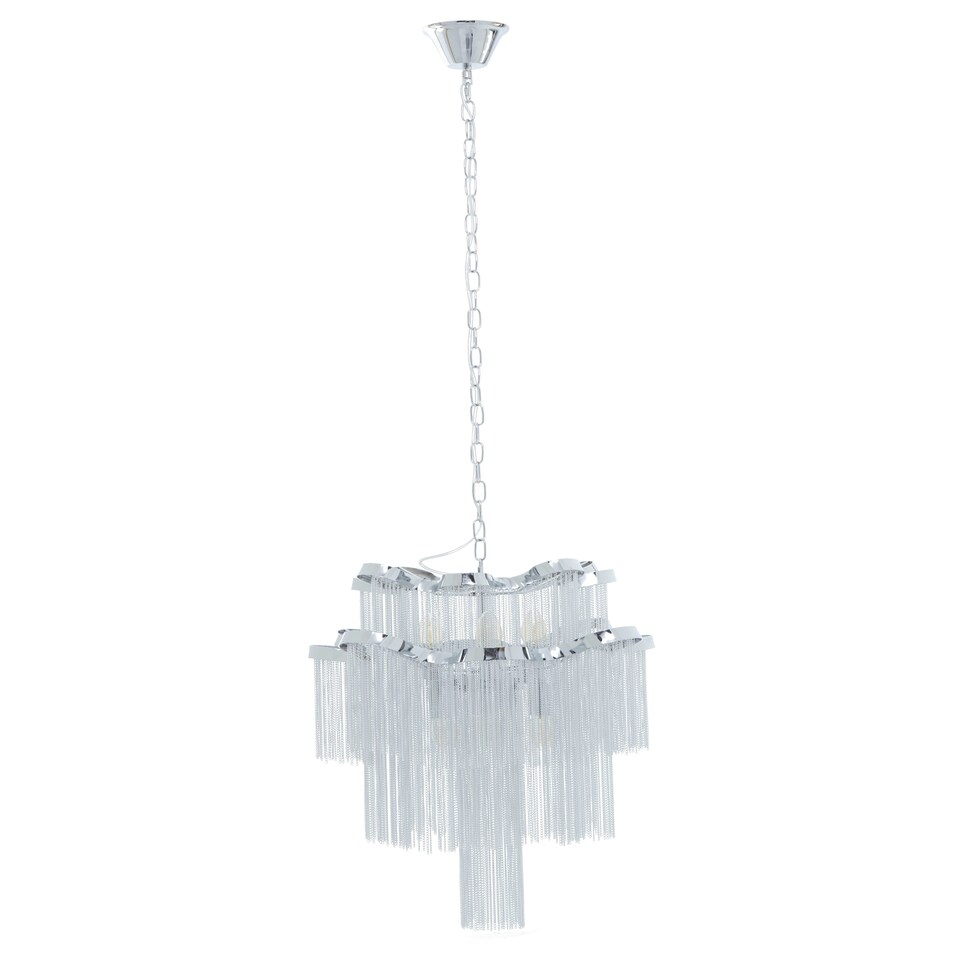 image 1 of Interiors by Premier 2 Tier 6 Light Chrome Pendant, Boutique Style Ceiling Light With Aluminium Chains, Chrome Finish Pendant