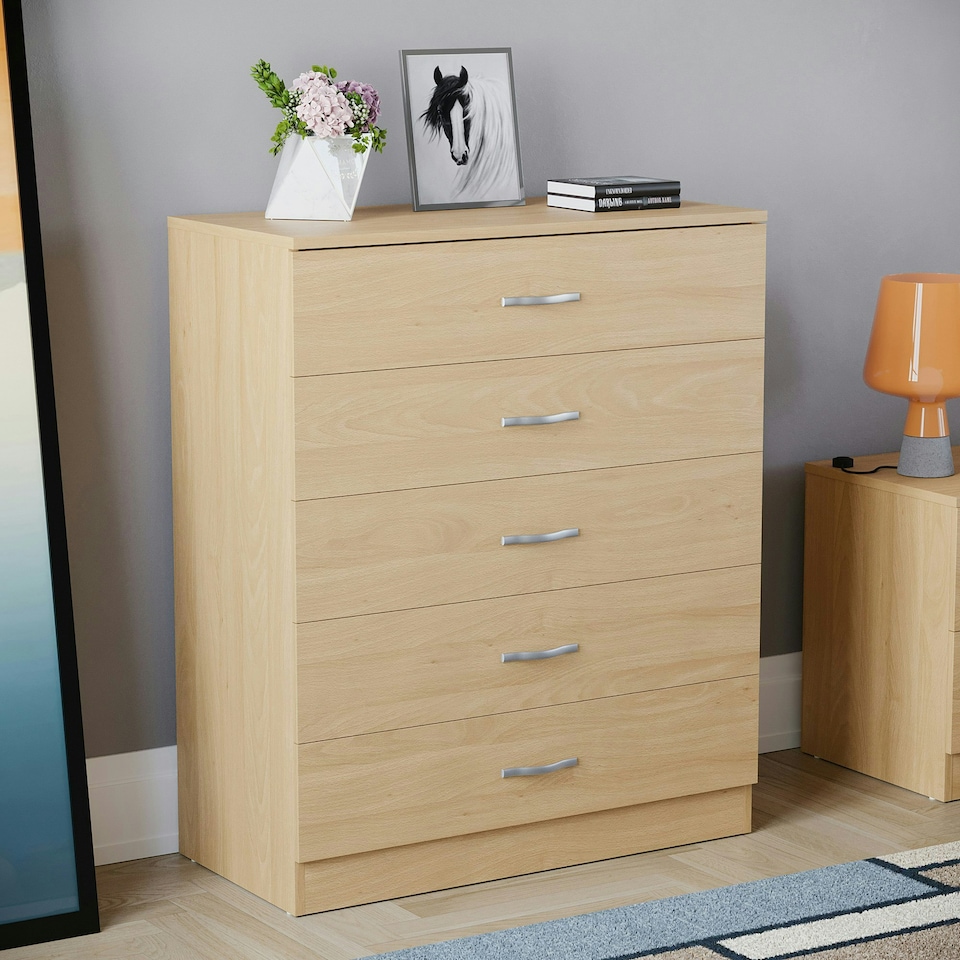 image 1 of Vida Designs Riano 5 Drawer Chest of Drawers Bedroom Storage, Pine
