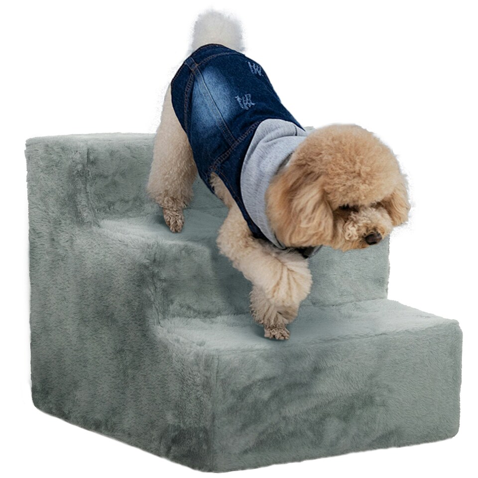 image 1 of PawHut Three-Step Portable Dog Stairs with Washable Plush Cover, for Small Pets