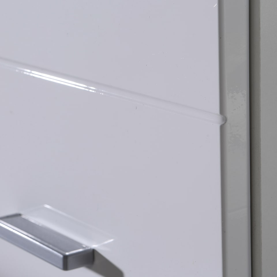 image 1 of Ice Cave Narrow Bathroom Storage Cabinet with 2 Doors & 1 Drawer with Silver Handles in White with White High Gloss Fronts