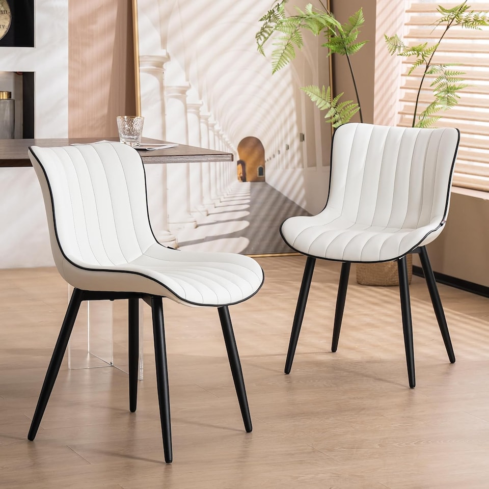 image 1 of Dining Chairs Set of 2 Leather with Sturdy Metal Legs for Home, Office, and Cafe