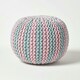 image 1 of Homescapes Pink and Blue Knitted Pouffe Striped Footstool - 35 x 40 cm