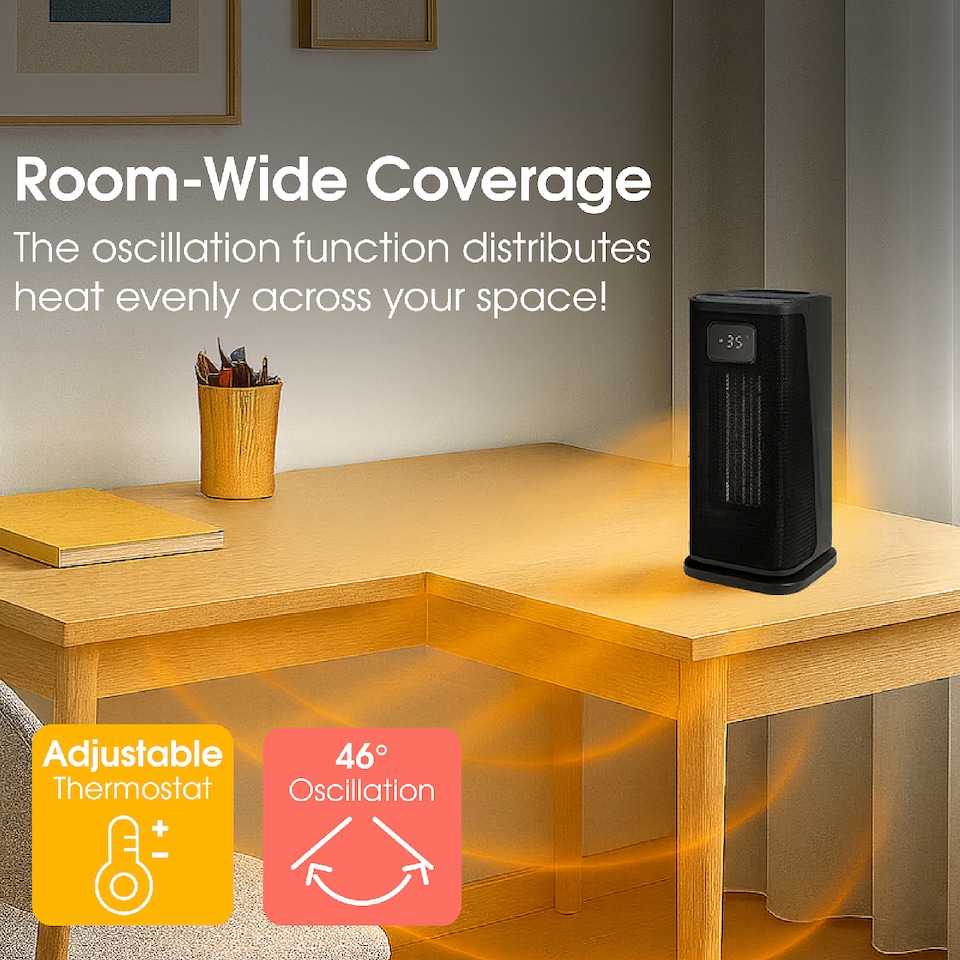 image 1 of Abode ACTH2005 Electric Heater 2000W Ceramic Tower Heater Digital Black