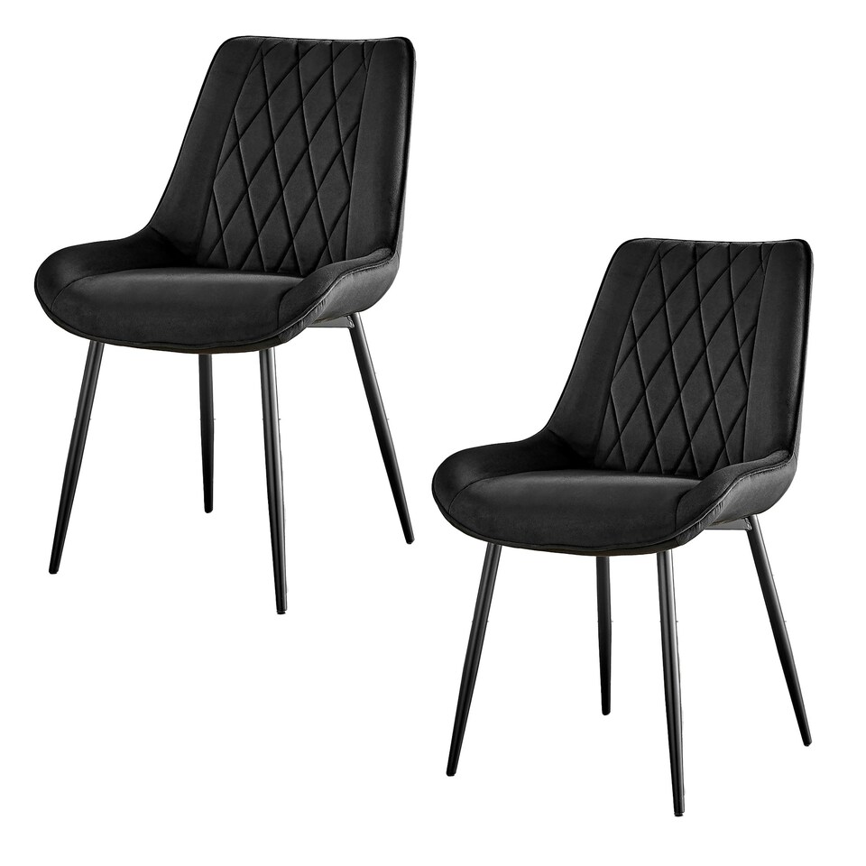 image 1 of Furniturebox 2x Pesaro Black Velvet Black Leg Luxury Dining Chairs