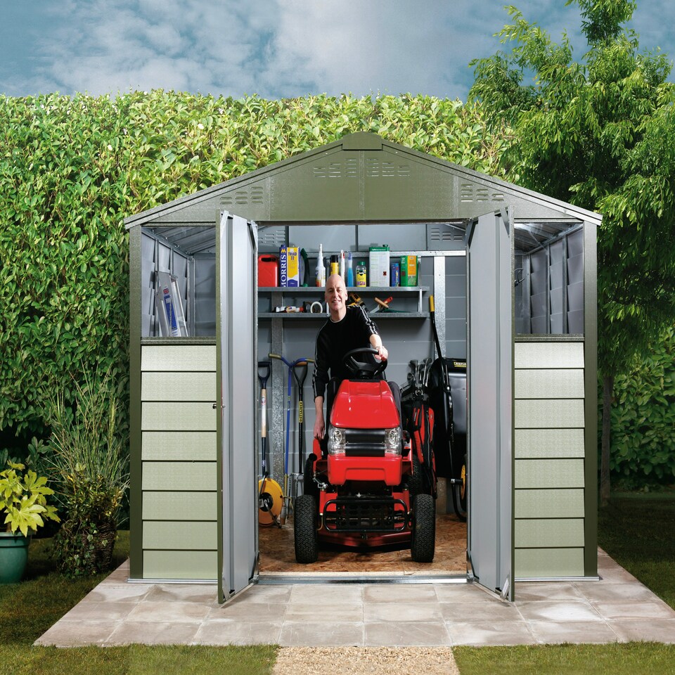image 1 of 10 x 8 ft Trimetals Titan 108 Apex Roof Metal Shed - Double Door - Two Window Green
