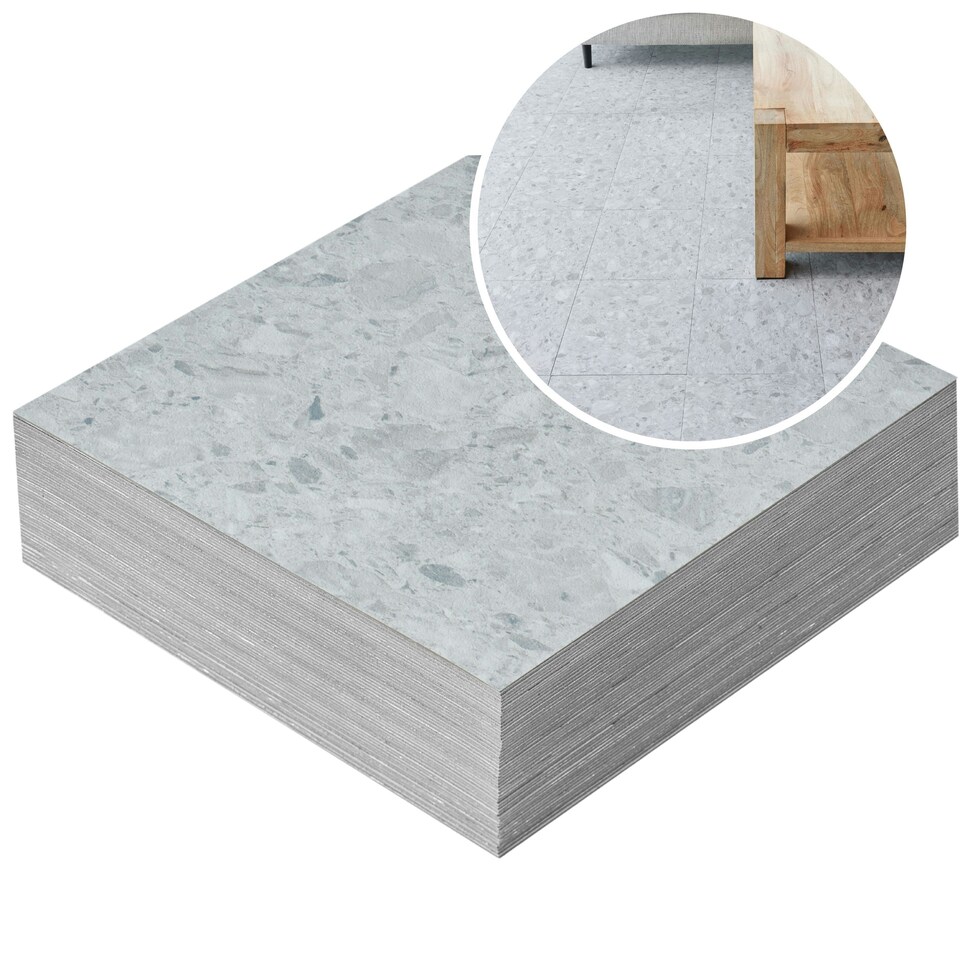 image 1 of NOVECRAFTO Vinyl Floor Tiles Self Adhesive – Peel and Stick 12x12in (30.5x30.5cm) Vinyl Flooring for Kitchen, Bathroom & Living Room – Arctic Terrazzo Design Grey | 3.72 sqm