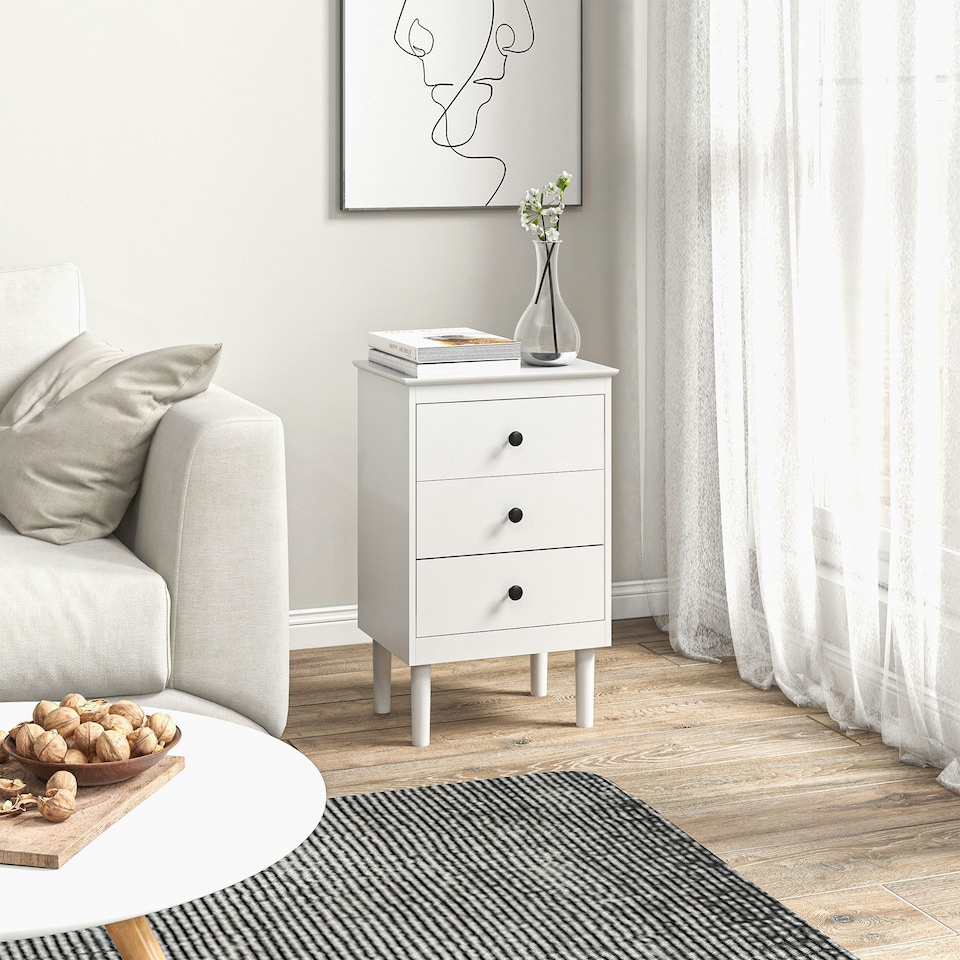 image 1 of HOMCOM Bedside Table Set of 2, Bedside Cabinet w/ 3 Drawers, Modern Side Table,