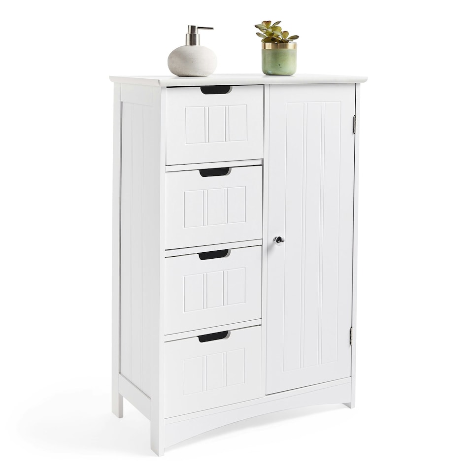 image 1 of VonHaus Holbrook White Bathroom Floor Cabinet with 4 Drawers