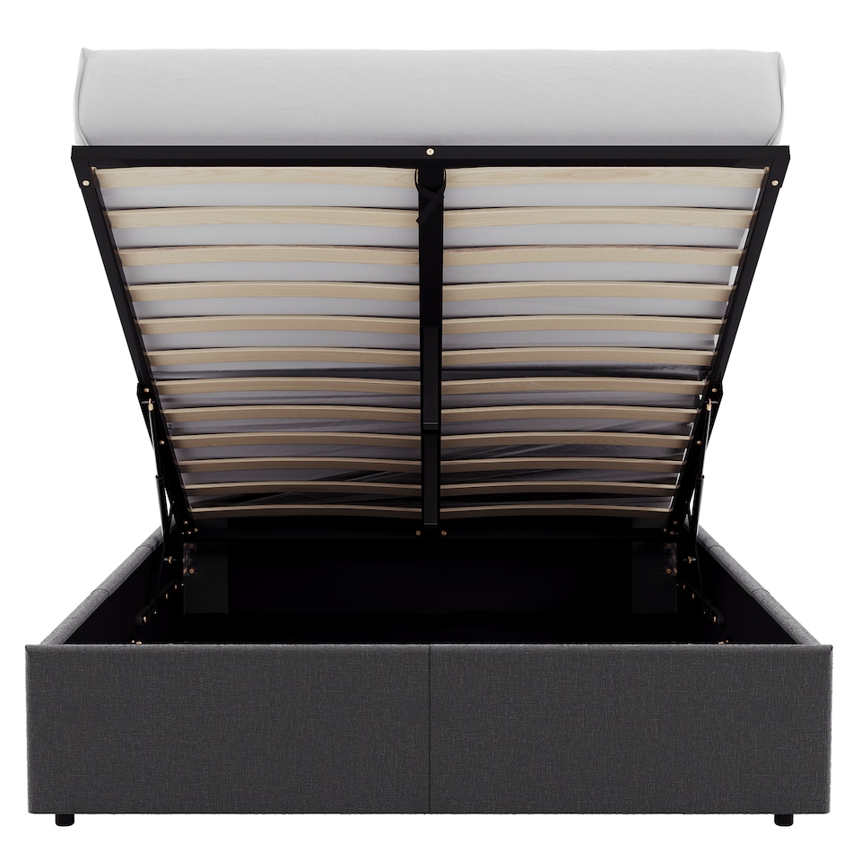 image 1 of Vida Designs Veronica 5ft King Size Ottoman Bed Storage Fabric Upholstered, Dark Grey Linen, 150 x 200cm