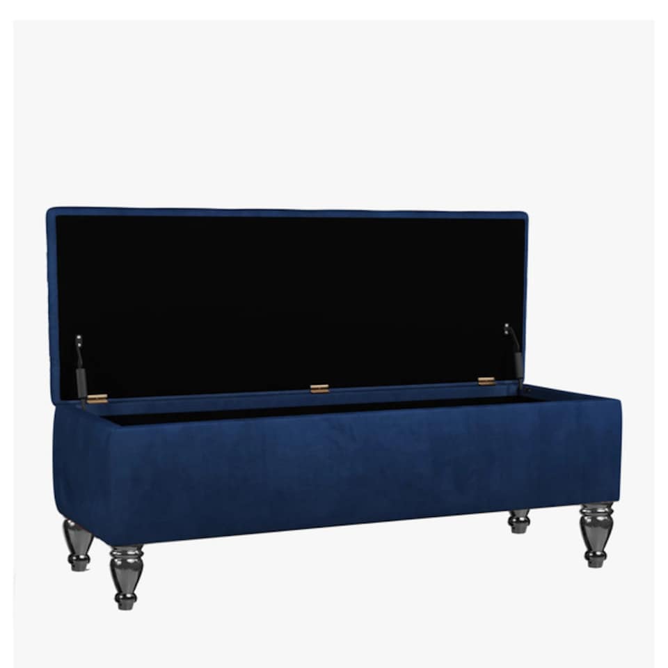image 1 of Lisbon Plain 137cm Ottoman Storage Bench - Plush Velvet Shoe Bench - Sapphire Blue Upholstery Footstool with Storage