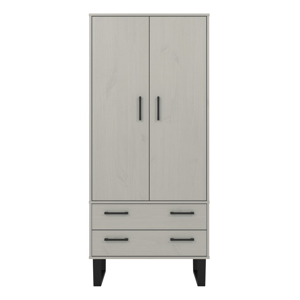 image 1 of Texas Industrial-Style Wardrobe with Drawers and Hanging Space, Antique Wax Finish | Grey | Grey | One Size | 1