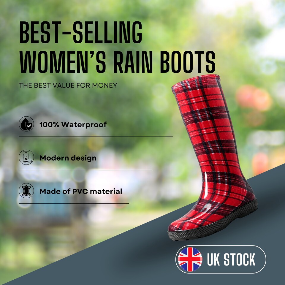 image 1 of Hawai Lady Women's Red Check PVC Rain Wellies EU39