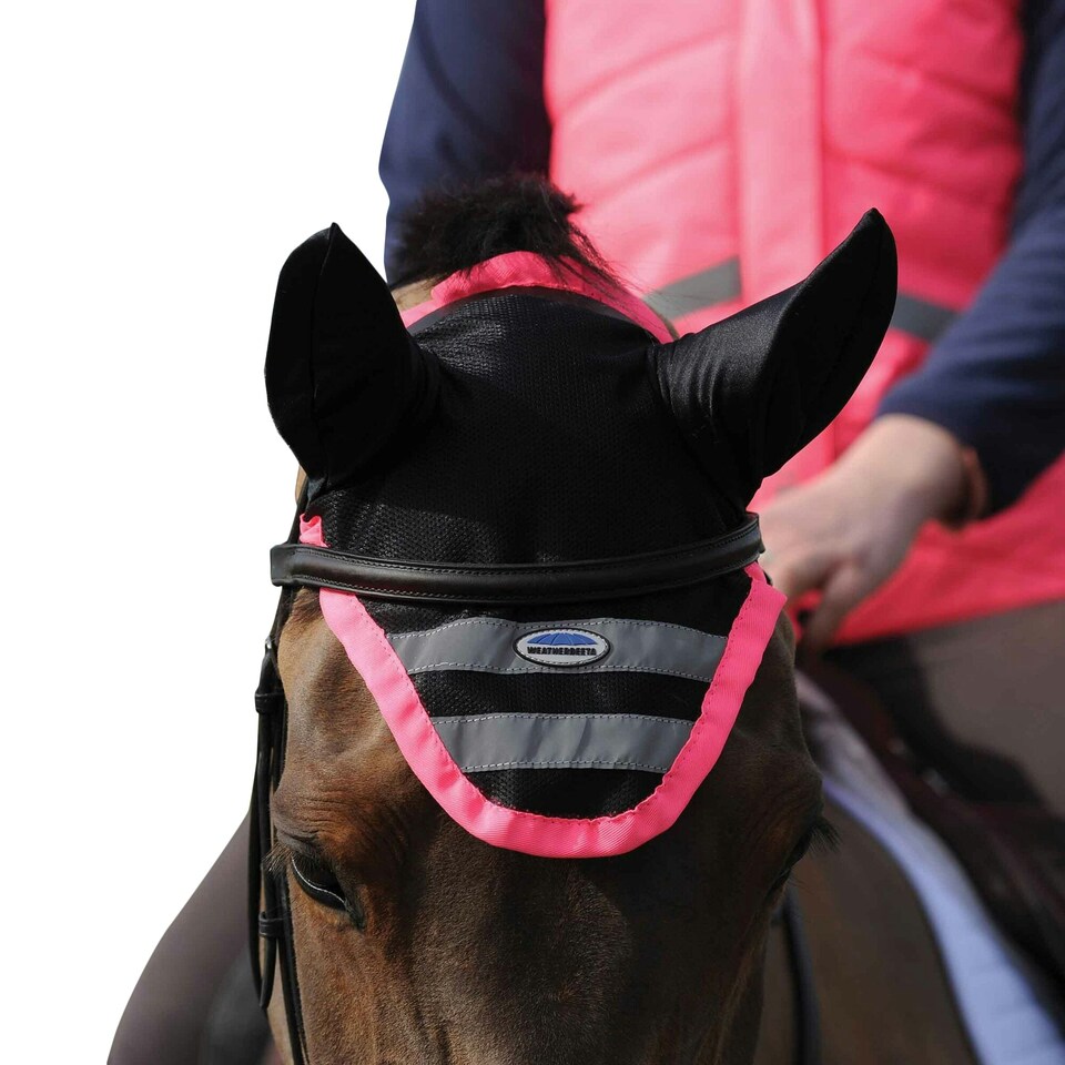 image 1 of Weatherbeeta Reflective Horse Ear Bonnet - Pink/Black - Full