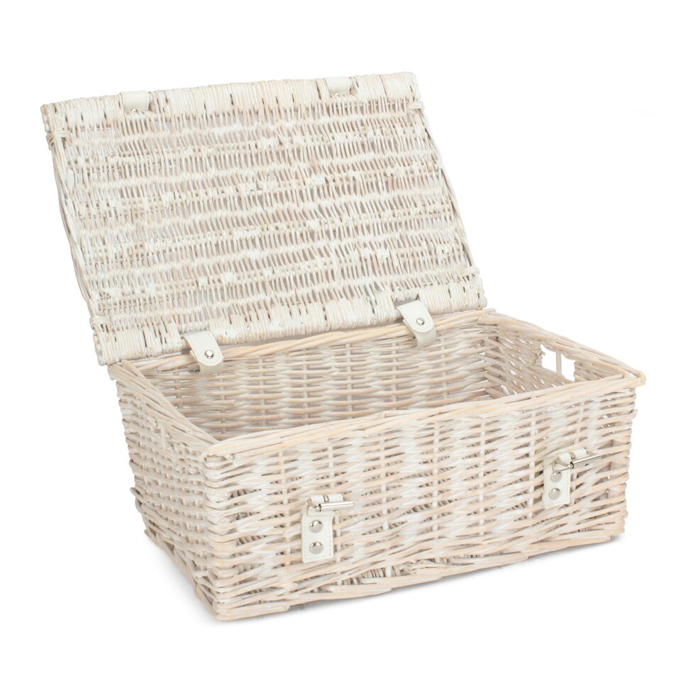 image 1 of Wicker 35cm Empty Whitewash Picnic Basket Unlined Brown | Brown | One Size