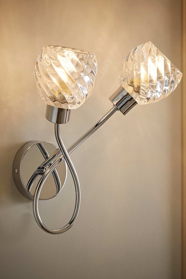 image 1 of ValueLights Reyka Pair Chrome 2 Way Wall Lights Swirl Glass Shades | Chrome