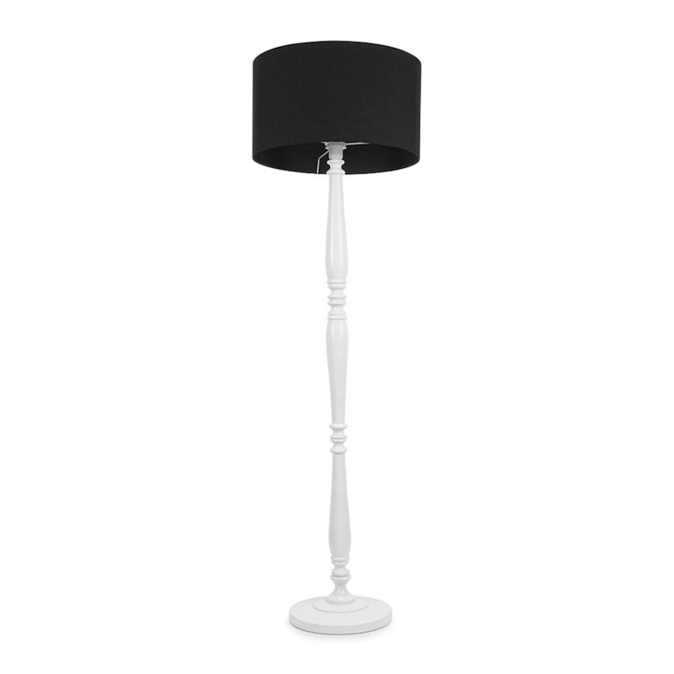 image 1 of ValueLights Victoria White Wood Floor Lamp Black Shade | White | Black