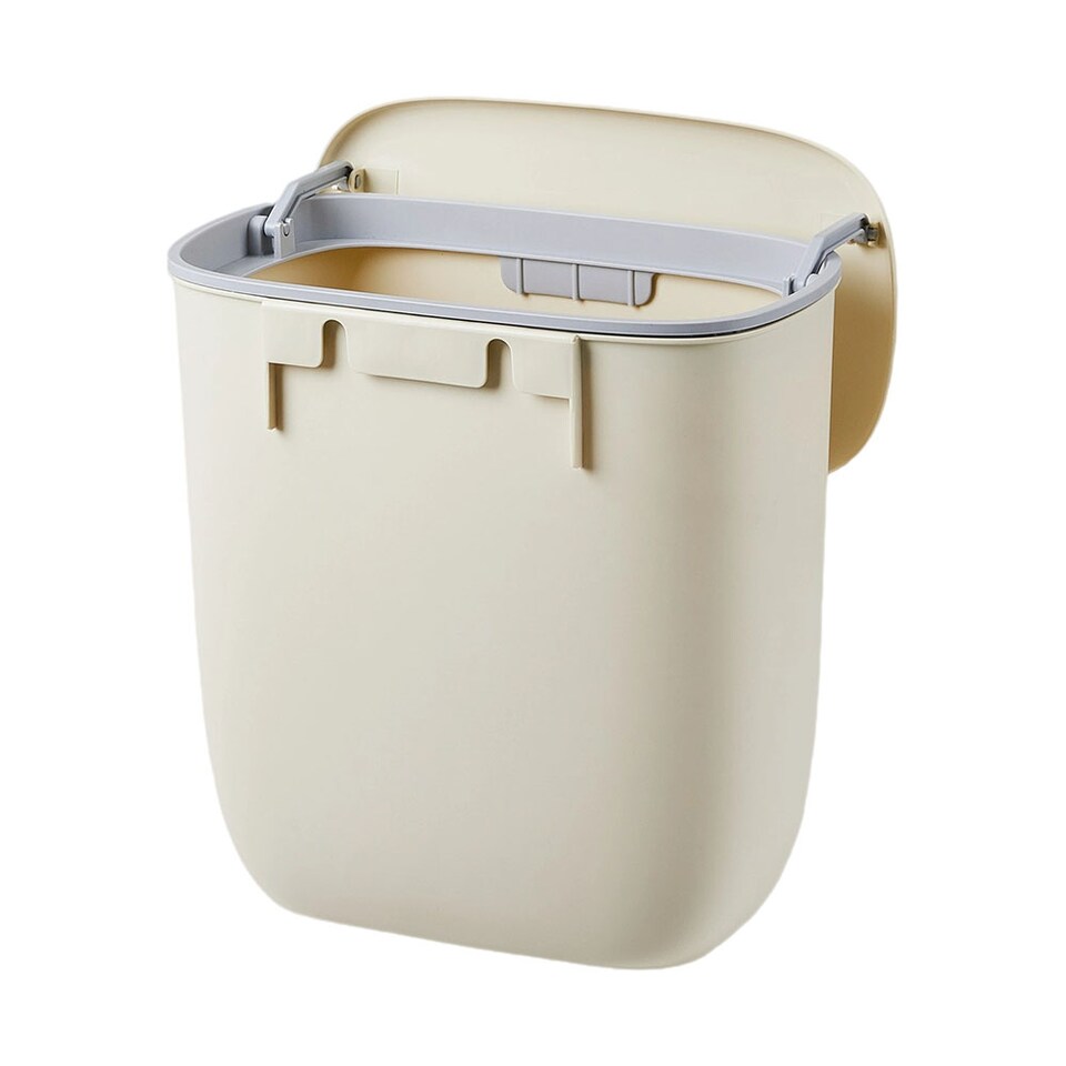 image 1 of Living and Home 12L Hanging Rubbish Bin for Kitchen Bathroom With Lid | Cream