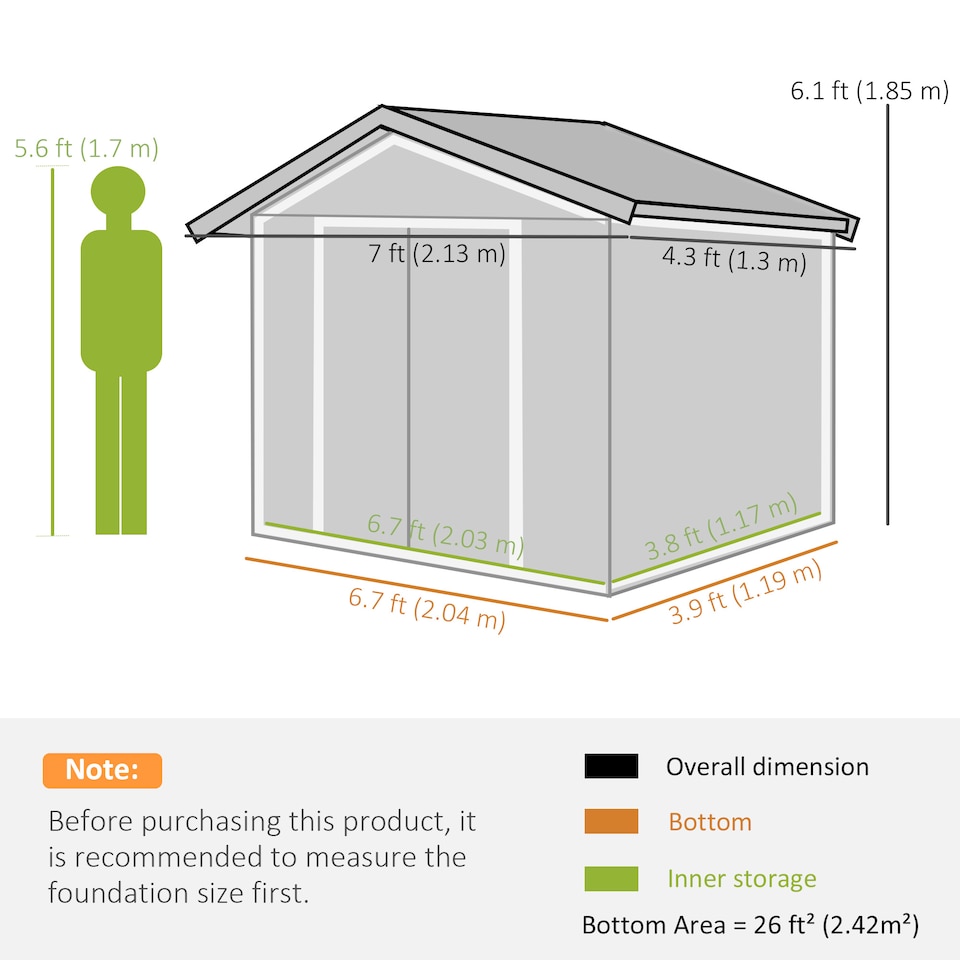 image 1 of Outsunny 7 x 4ft Garden Shed Storage with Foundation Kit and Vents Light Green | Green