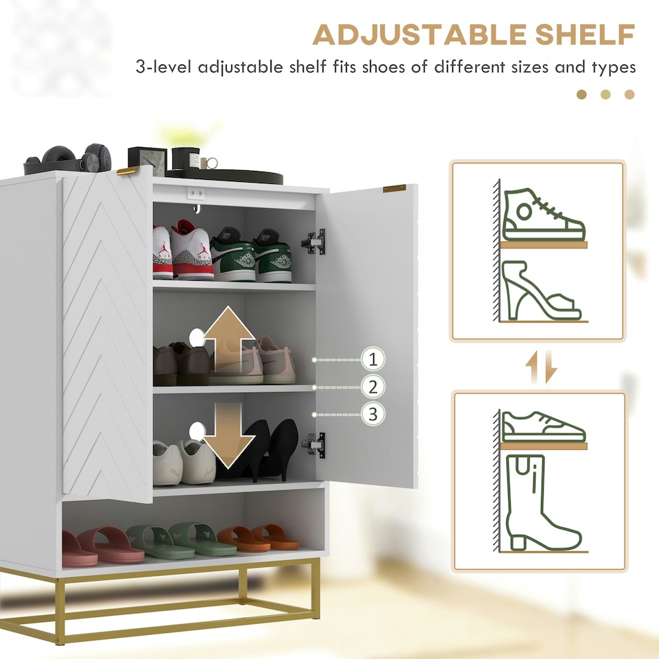 image 1 of HOMCOM Shoe Cabinet with 2 Chevron Doors, Adjustable Shelf for 12 Pairs