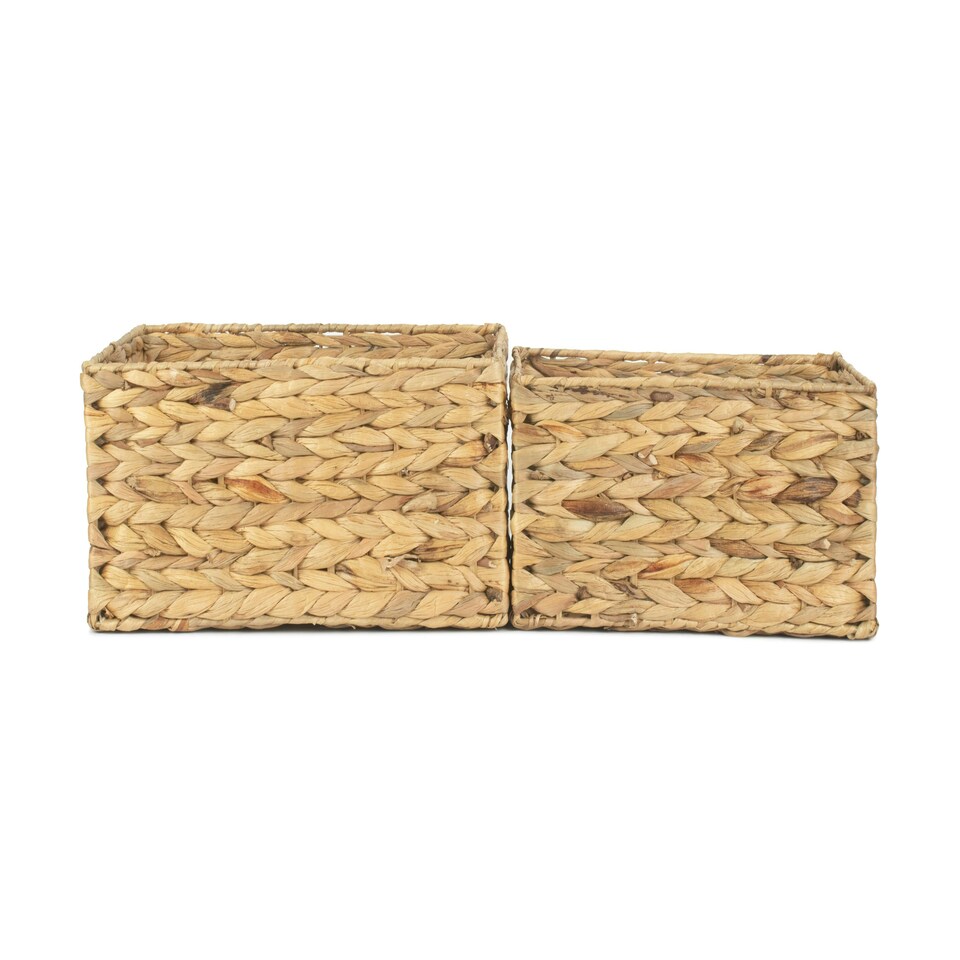 image 1 of Set of 2 Shallow Water Hyacinth Storage Basket Brown