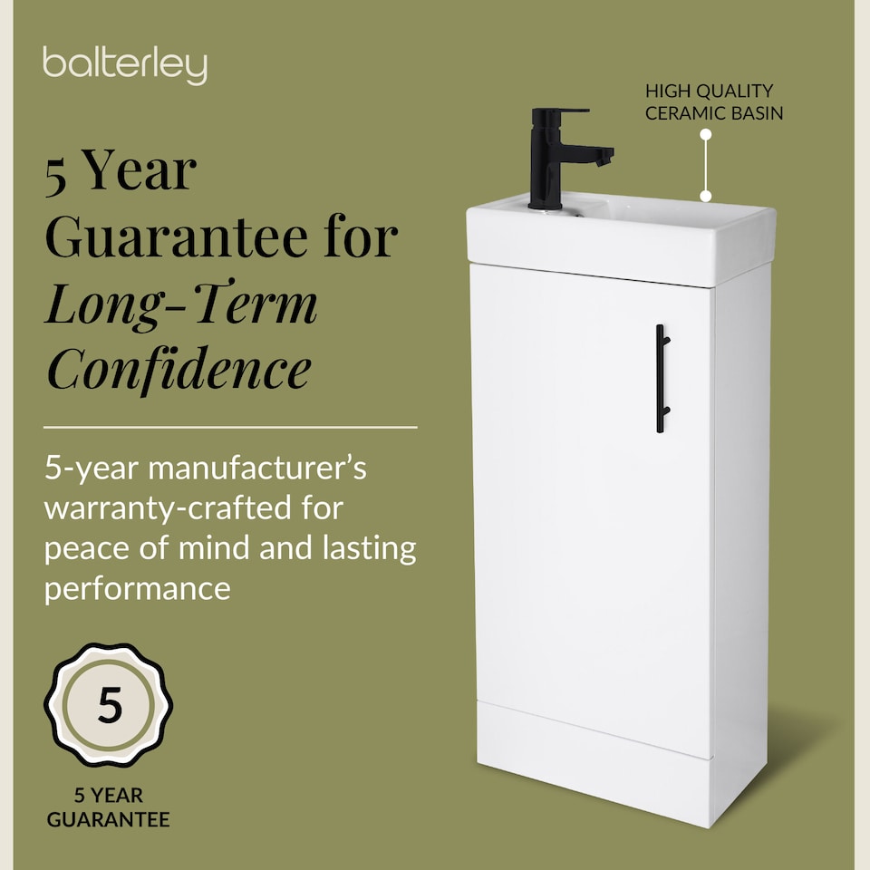 image 1 of Balterley Wall Hung Vanity Basin 400mm Gloss White & Matt Black Handle