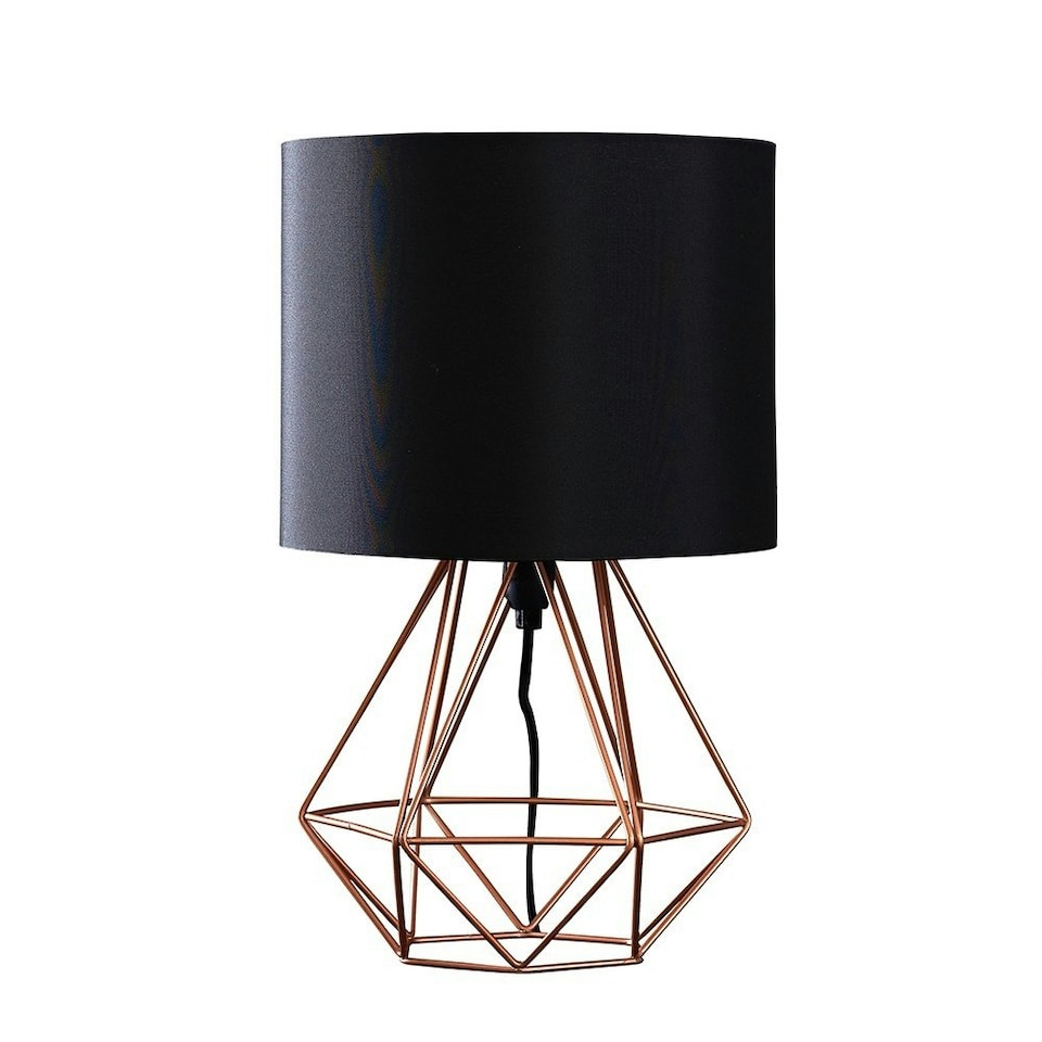 image 1 of ValueLights Modern Copper Metal Basket Cage Bed Side Table Lamp With Black Fabric Shade