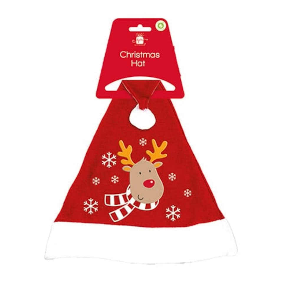 Reindeer Red Fleece Embroidered Christmas Hat