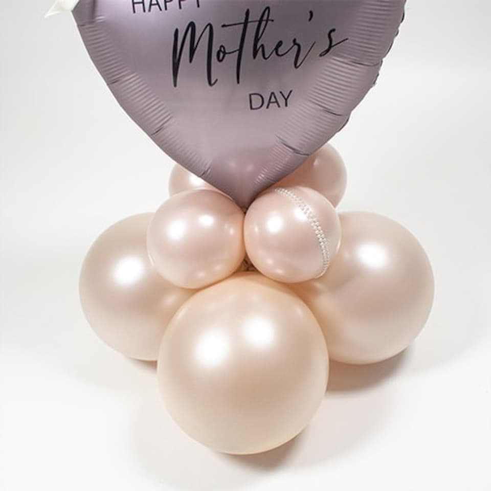 image 1 of Happy Mother's Day Greige Heart Shape Tabletop Balloon Display - Inflated Balloon In A Box