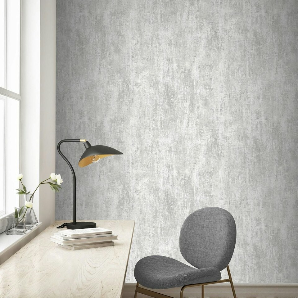 image 1 of Muriva Phelan Textured Vinyl Wallpaper - Grey - 10m x 53cm | Grey