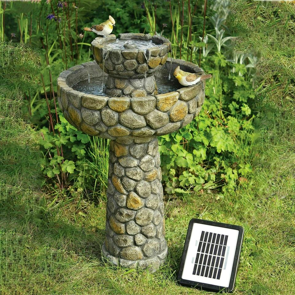 image 1 of Primrose Solar Powered Bird Bath Cobbled Stone Effect Water Feature 68cm