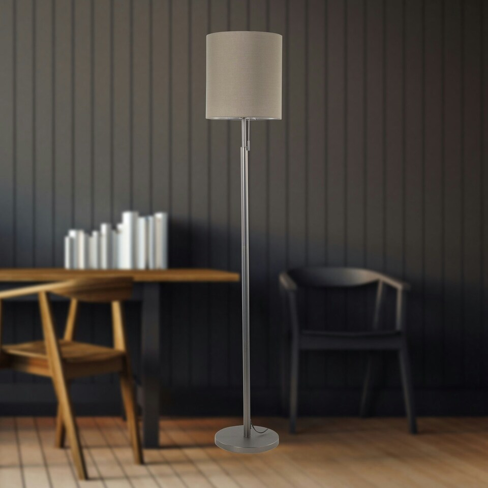 image 1 of Verta - Pewter Floor Lamp with Matching Silk Shade Grey | Grey