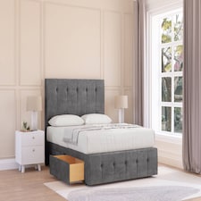 Sloomy Cambridge Steel Plush Divan Bed With Mattress No Drawers With 54" Floor Standing Headboard & 12" Matching Footboard 4'6 Double | Grey | Steel | Double | 1