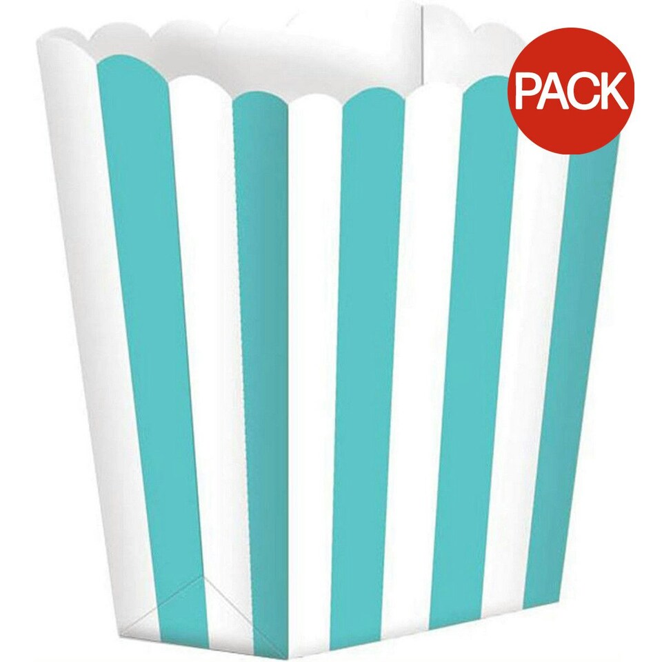 Amscan Paper Striped Popcorn Holder (Pack of 5) - Caribbean Blue/White - One Size