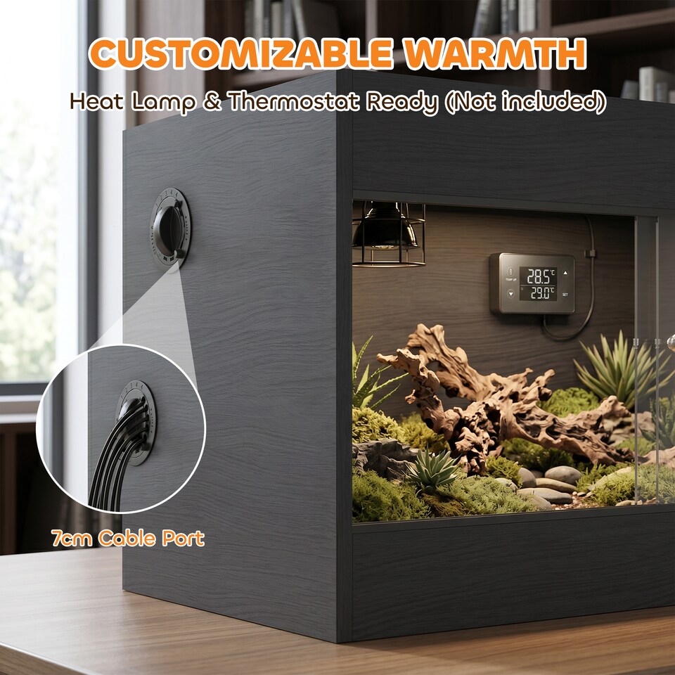 image 1 of PawHut Reptile Vivarium with Sliding Glass Doors and Top Ventilation, Black