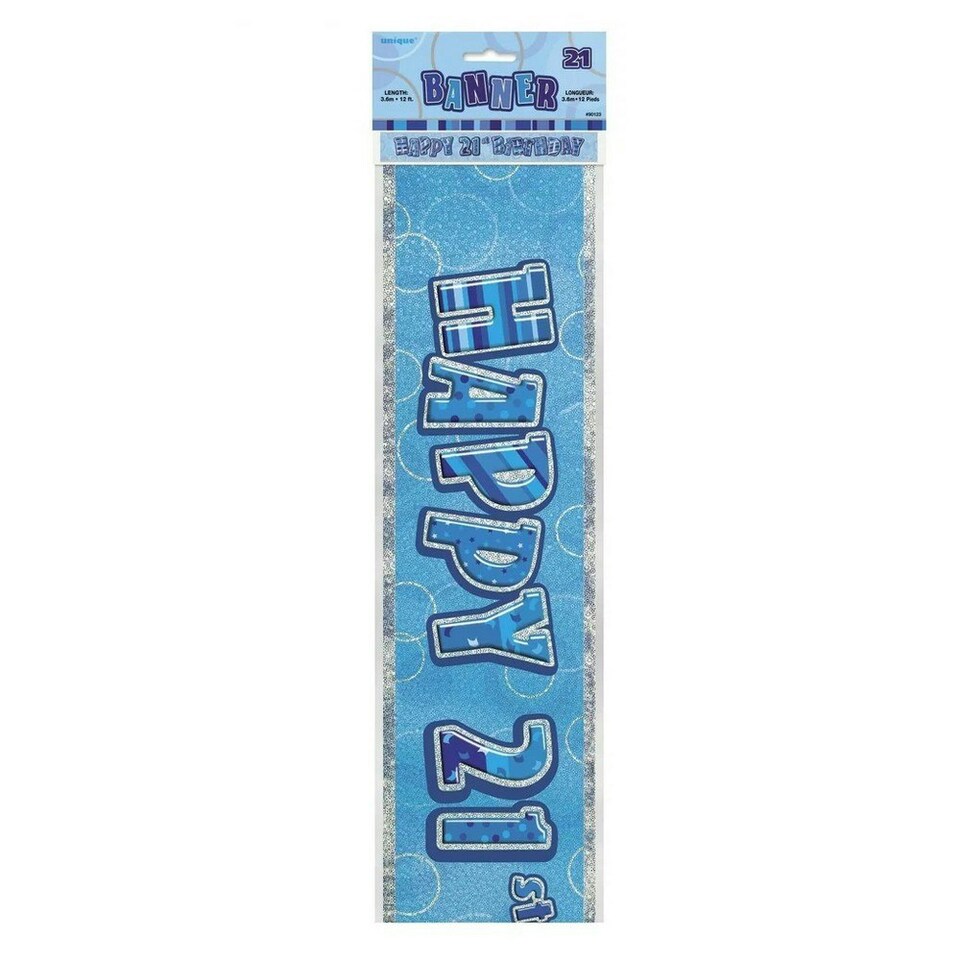 image 1 of Unique Party Foil Glitz 21st Birthday Banner - Blue - One Size