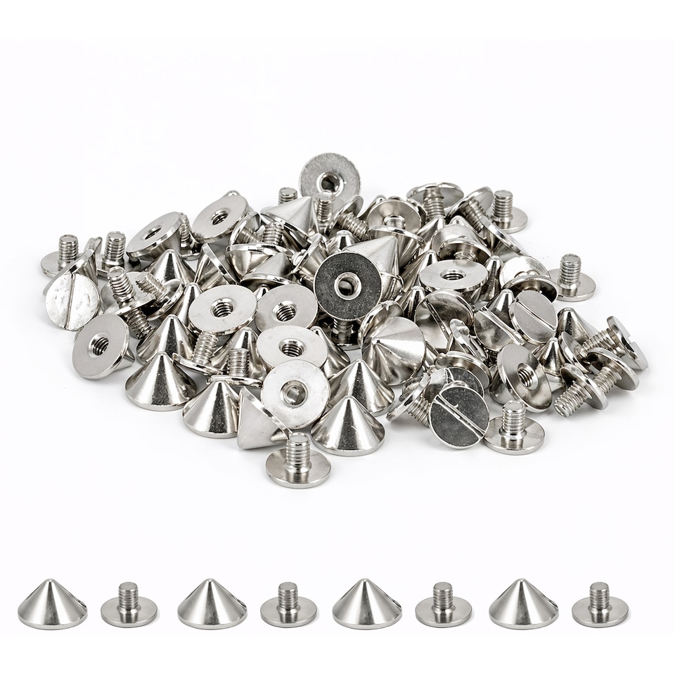 image 1 of 9.5 x 6mm Cone Spike Studs Screw Back for Leather Craft - 50pcs