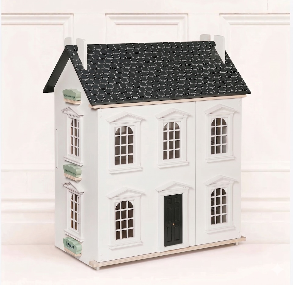 image 1 of Hooga Noble Wooden Dollhouse with 11 Doll House Furnitures
