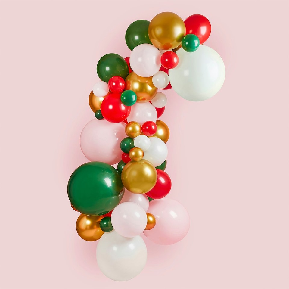 image 1 of Pink, Red, Green & Gold Balloon Arch Kit - Pack of 64 | Multi