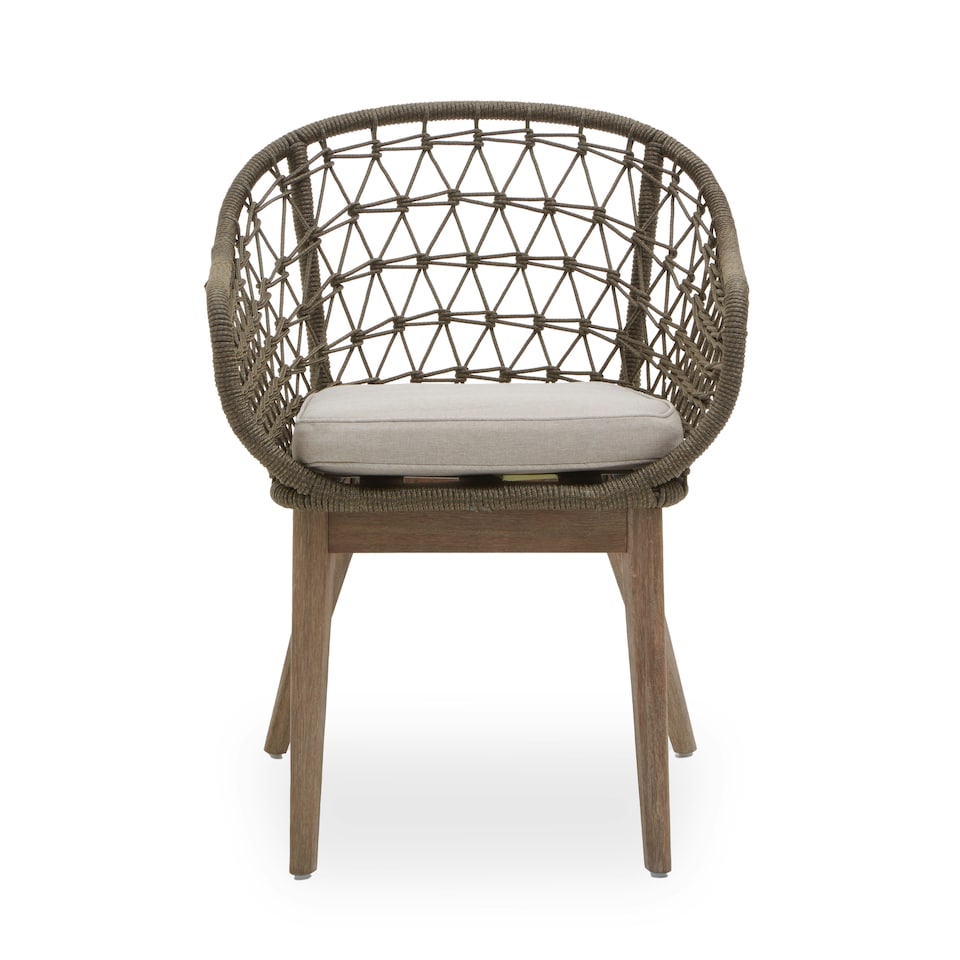image 1 of Interiors by Premier Rattan Armchair, Airy Single Chair with Grey Cushioning Dining Chair, Wooden Legs Outdoor Chair, Hand-woven