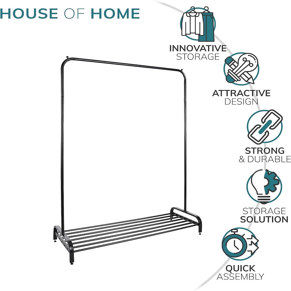 image 1 of House of Home Clothes Rail Garment Rack With Shoe Storage Shelf Adjustable Feet Easy Build