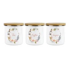 Floral Wreath Tea, Coffee & Sugar Large Kitchen Canisters - Set of 3