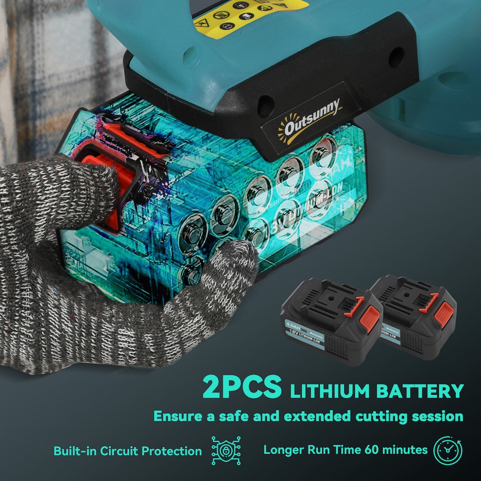 image 1 of Outsunny 20 Cordless Hedge Trimmer, 18V Electric Hedge Cutter with 51cm Dual Action Blade, 2 x 4000mAh Batteries and Brushless Motor for Garden Branches, Shrubs, Twigs, Blue