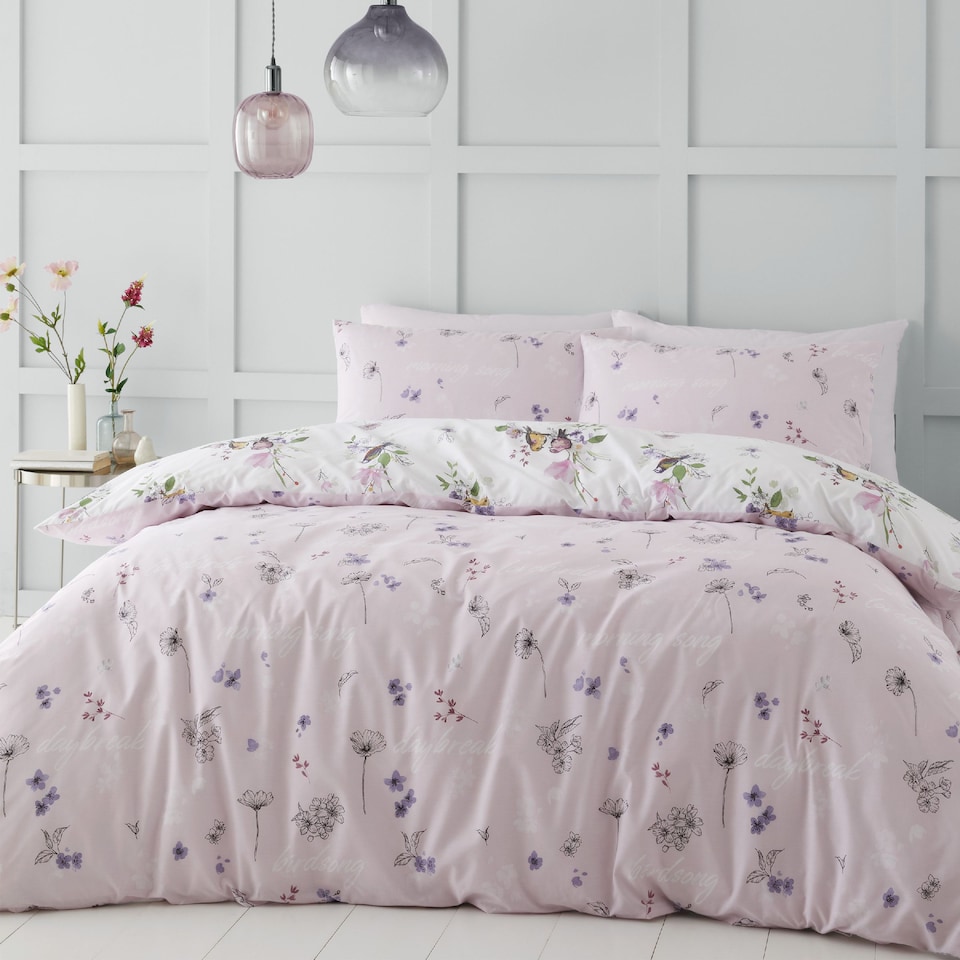 image 1 of Songbird Reversible Duvet Cover Set | Pink
