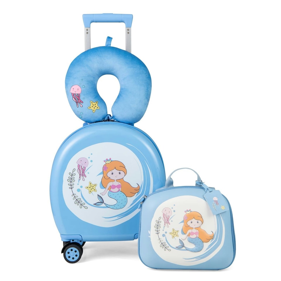 image 1 of COSTWAY 4-Piece Luggage Set Kids Journey Suitcase Set Blue | Blue | Cabin Bag