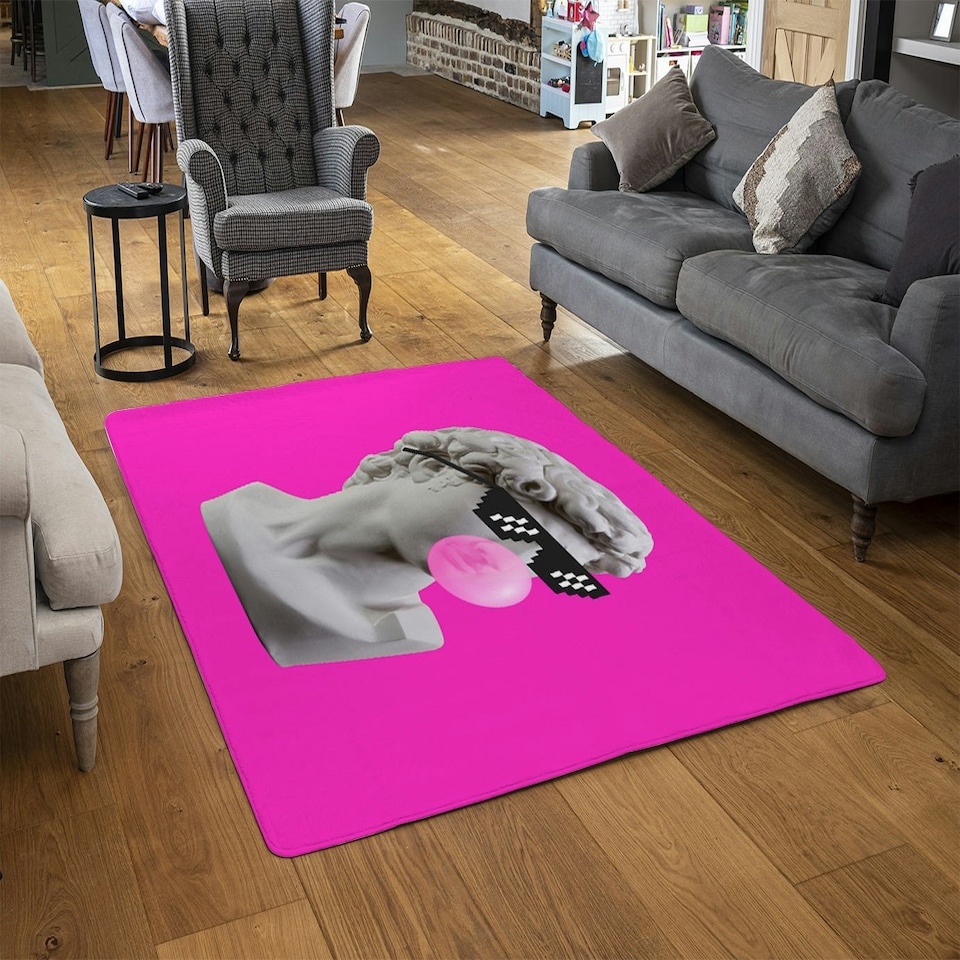 image 1 of Plaster statue,  David's head in pixel glasses (Rug) Pink | XL