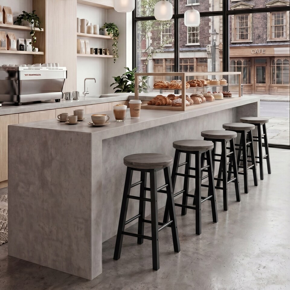 image 1 of Chef Vida Wooden Revolving Bar Stool, Black - Set of 2