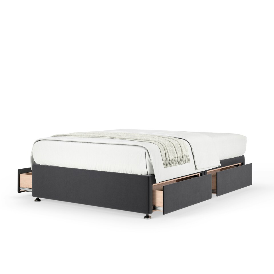 image 1 of Signature Platinum 2000 Pocket Sprung Graphite Plush Velvet 4 Drawer Divan Set Small Double