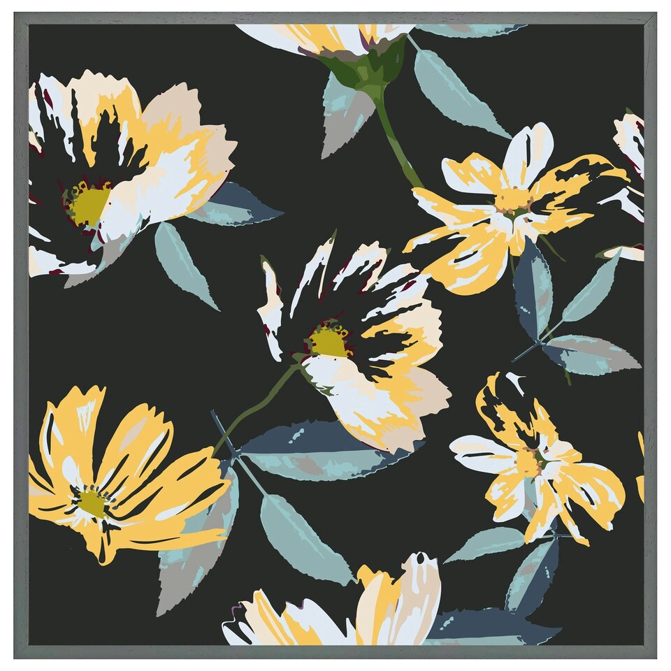 image 1 of Yellow flowers on green (Picutre Frame) Brown | XL