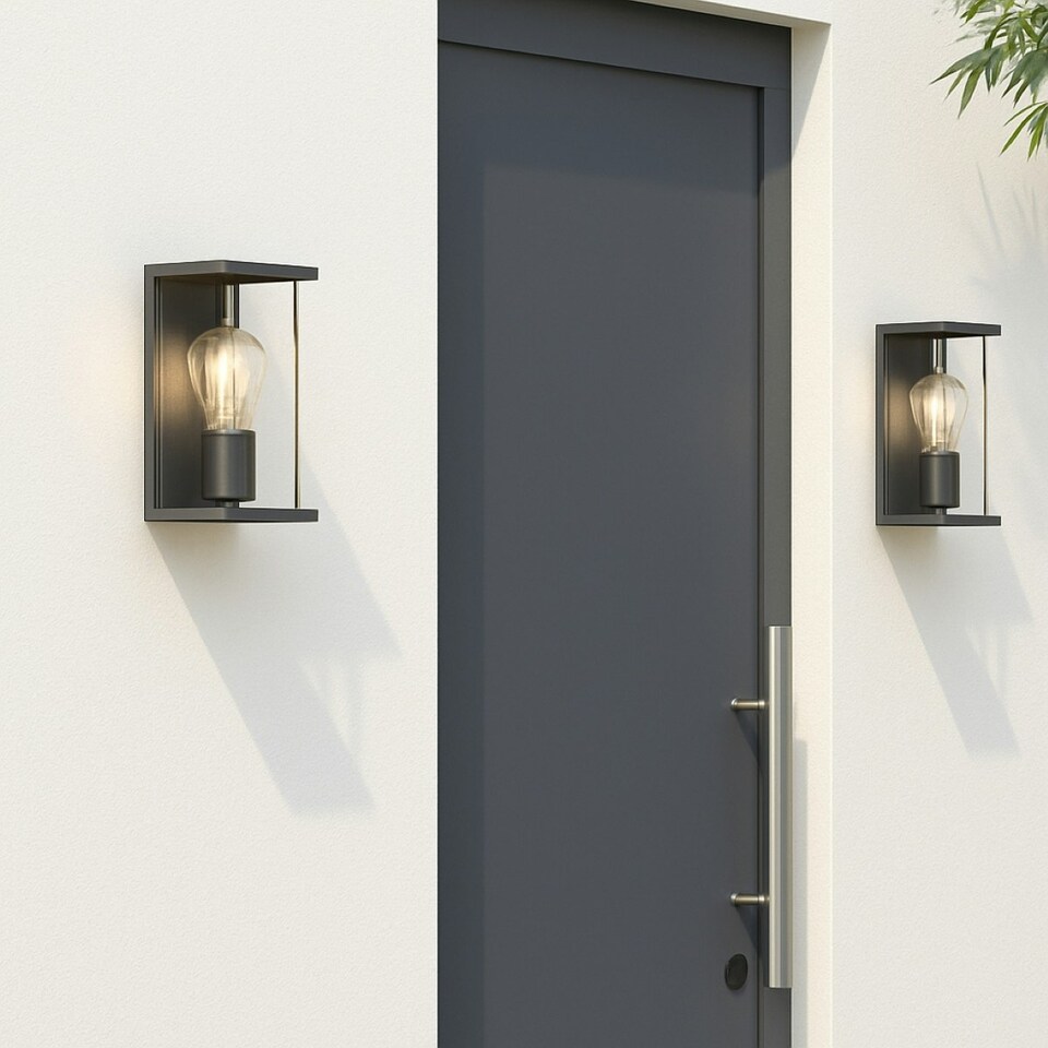 image 1 of CGC ADRIANA Anthracite Grey E27 Outdoor Wall Light Lantern Clear Diffuser IP54 Grey